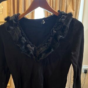 faux fur black collar sleeve stretch sweater Yuka platinum designer top Vintage